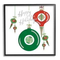 Stupell Industries Seasonal Happy Holidays Ornaments Framed Giclee Art Black