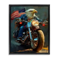 Stupell Industries Patriotic Eagle Motorcycle Floater Framed Art Black