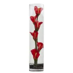 18" Mini Calla Red Lily Arrangement in Cylinder Glass Vase