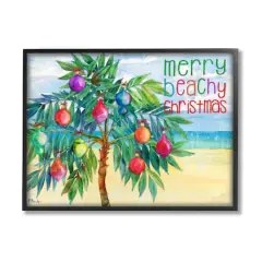 Stupell Industries Merry Beachy Christmas Holiday Palm Framed Giclee Art Black