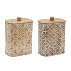 Geometric Canister with Natural Wood Lid Set