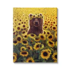 Stupell Industries Happy Bear Sunflower Field Canvas Wall Art