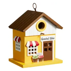 Glitzhome&reg; 9.5" Modern Yellow Wood General Store Birdhouse