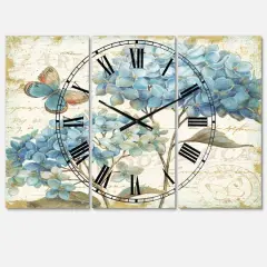 Designart Butterfly Blue Garden II Multipanel Wall Clock