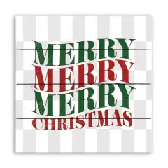 Merry Merry Merry Check 11.75" x 11.75" Pallet Wood Wall Art