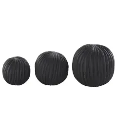 Black Teak Wood Carved Orbs Set