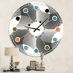 Designart 'Monochrome Geometric Pattern Ix Mid-Century Modern Wall Clock