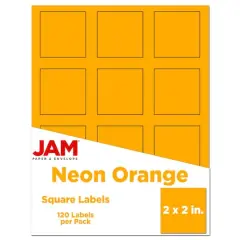 JAM Paper 2" x 2" Square Product & Container Labels, 120ct. Neon Orange
