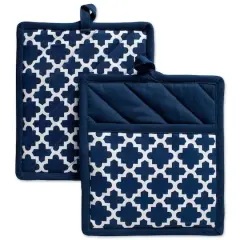 DII&reg; Nautical Blue Lattice Potholder Set
