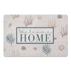 Welcome Home Multi Shell Plus Floor Mat Coral and Blue Plus On White