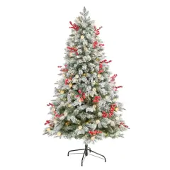 6ft. Pre-Lit Snow Tipped Norwegian Fir Artificial Christmas Tree, White LED Lights