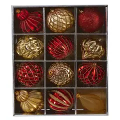 12ct. 4" Red & Gold Shatterproof Luxe Ornament Set