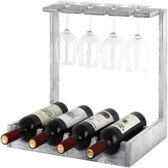 NEX&trade; Wood Wine Bottle Holder with Glass Rack Gray