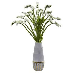 23" Baby's Breath Artificial Arrangement in Oval Vase with Gold Trimming White