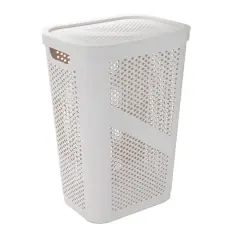 Mind Reader 60L Perforated Plastic Laundry Hamper with Lid Ivory