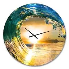 Designart 'Colored Ocean Waves Falling Down Ii Coastal Wall Clock