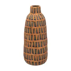 Hello Honey&reg; 14" Natural & Blue Debossed Terra Cotta Vase