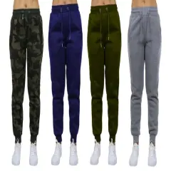 Galaxy by Harvic Women's Relaxed Fit Fleece-Lined Jogger Sweatpants 4 Pack Woodland/Navy/Olive/Heather Gray