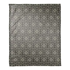 Charcoal Medallion Pattern 50" x 60" Coral Fleece Blanket