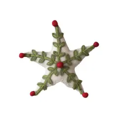 Hello Honey&reg; 8" Handmade Wool Felt Star Tree Topper with Holly Leaves, Berries & Embroidery