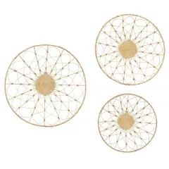 Set of 3 Brown Wood Coastal Style Abstract Wall Decor, 20", 24", 28"