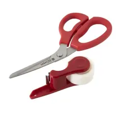 Sabatier 2-in-1 All-Purpose Gift Wrap Scissors with Removable Tape Dispenser Blade Cover Red