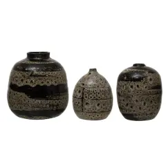 Hello Honey&reg; Reactive Glaze Brown Terracotta Vase Set