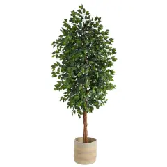 8ft. Ficus Artificial Tree with Handmade Natural Cotton Multicolored Woven Planter