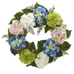 24&rdquo; Blue & Pink Hydrangea Wreath