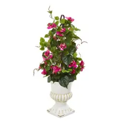 2.5ft. Pink Bougainvillea Artificial Climbing Plant in White Urn