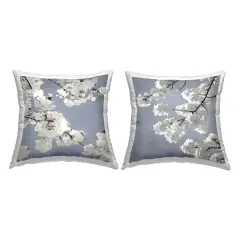 Stupell Industries White Cherry Blossom Tree Branches over Blue 2 Pillows, Each 18" x 18"