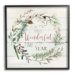 Stupell Industries Most Wonderful Time of Year Wreath Framed Giclee Art Black