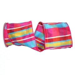 JAM Paper 4" x 10yd. Wired Plaid Dupioni Ribbon
