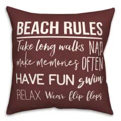 Beach Rules Throw Pillow Maroon
