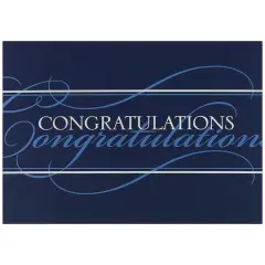 JAM Paper White & Blue Script Blank Congratulations Cards & Envelopes Set