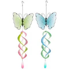 32" Multicolor Butterfly Swirl Metal Wind Spinner Windchime Set