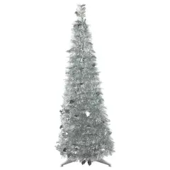 4ft. Unlit Silver Tinsel Pop-Up Artificial Christmas Tree