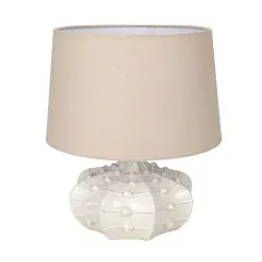Hello Honey&reg; 18.5" White Stoneware Hobnail Fluted Table Lamp with Linen Shade & Inline Switch
