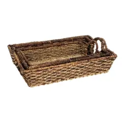 Hello Honey&reg; Natural & Brown Hand-Woven Buri & Abaca Tray Set