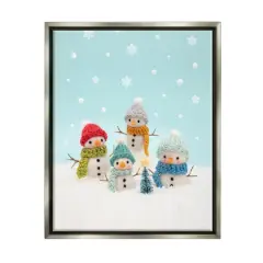 Stupell Industries Winter Snowmen Christmas Tree Framed Floater Canvas Wall Art Gray
