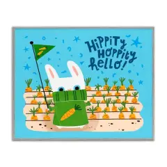 Stupell Industries Hippity Hoppity Hello Bunny Framed Giclee Art Gray
