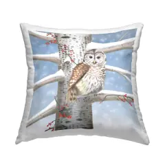 Stupell Industries Owl Perched Snowy Birch Tree Scene Decorative Pillow