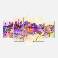 Designart - Purple New York Skyline - Large Cityscape Canvas Art Print
