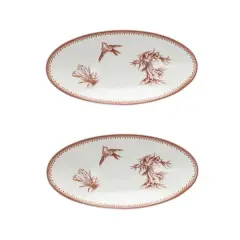 Hello Honey&reg; 9.75" Cream & Brown Vintage Bird & Botanicals Stoneware Oval Plates, 2ct.