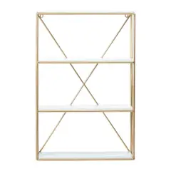 Hello Honey&reg; 24" Wood & Gold Rectangle Wall Shelf White/Gold