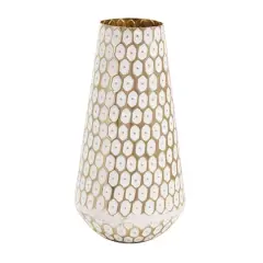 13" Gold & White Geometric Dot Metal Vase