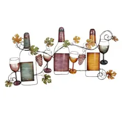 Multi Colored Metal Traditional Wine Wall Decor, 19" x 36" x 1"
