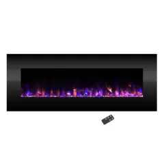 Hastings Home 54" Black Faux Fireplace LED Wall Light