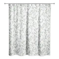 74" Delicate Floral Shower Curtain Green and White