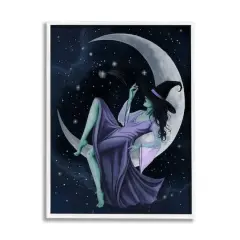 Stupell Industries Witch Relaxing Crescent Moon Framed Giclee Wall Art White